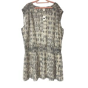 GAP Women’s Dress Size XXL Blouson Smocked Waist Mini Gray Print  NWT